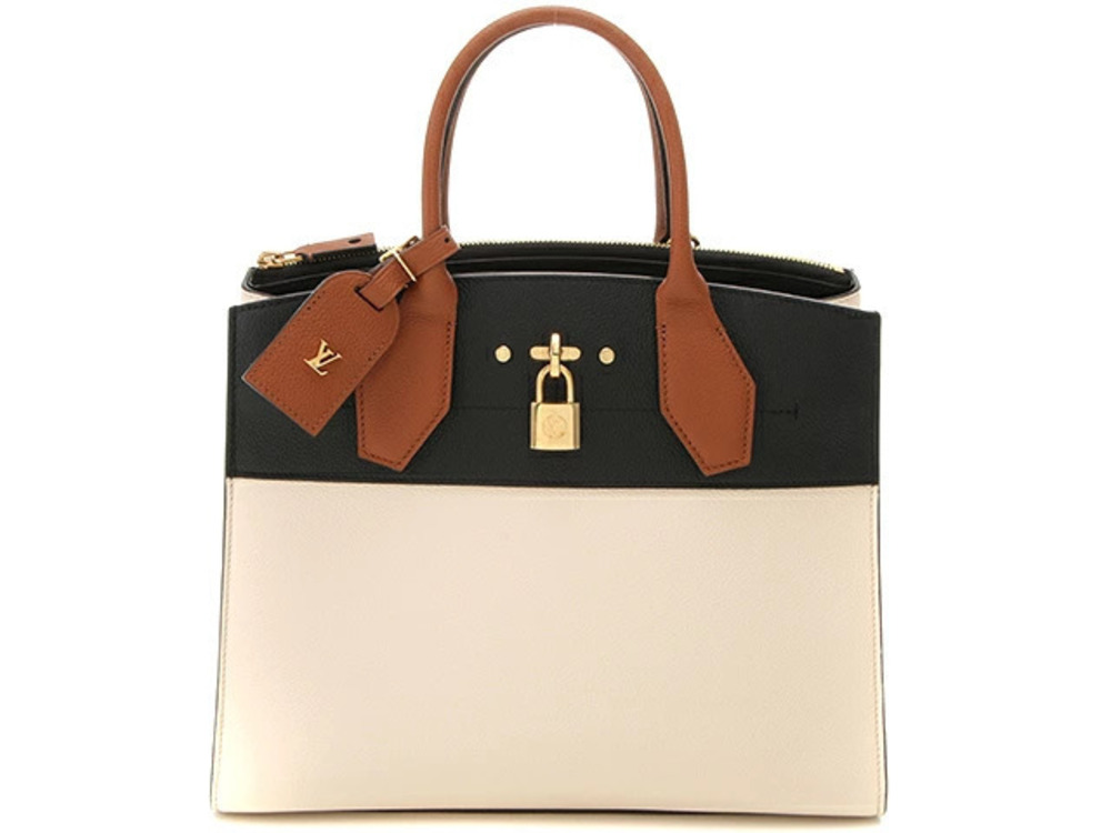 LOUIS VUITTON City Steamer Bag Beige Cream Black Brown Leather